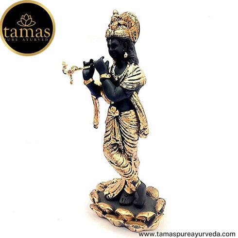 Tamas Brass Handcrafted Lord Krishna Murti Statue/ Idol with Antique Finish ( Black & Golden) (Pack of 1)
